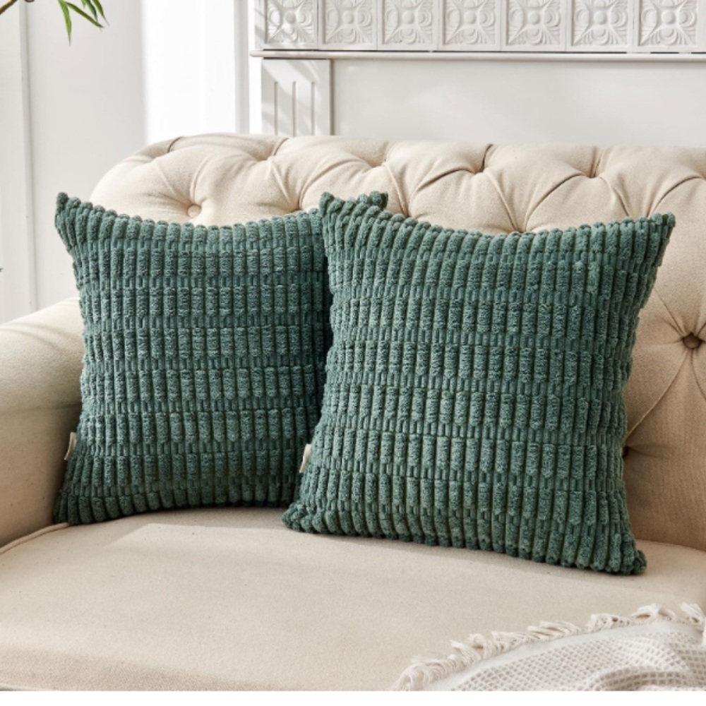 Green Corduroy Textured Throw Pillows SMALL 16x16” (2pack)